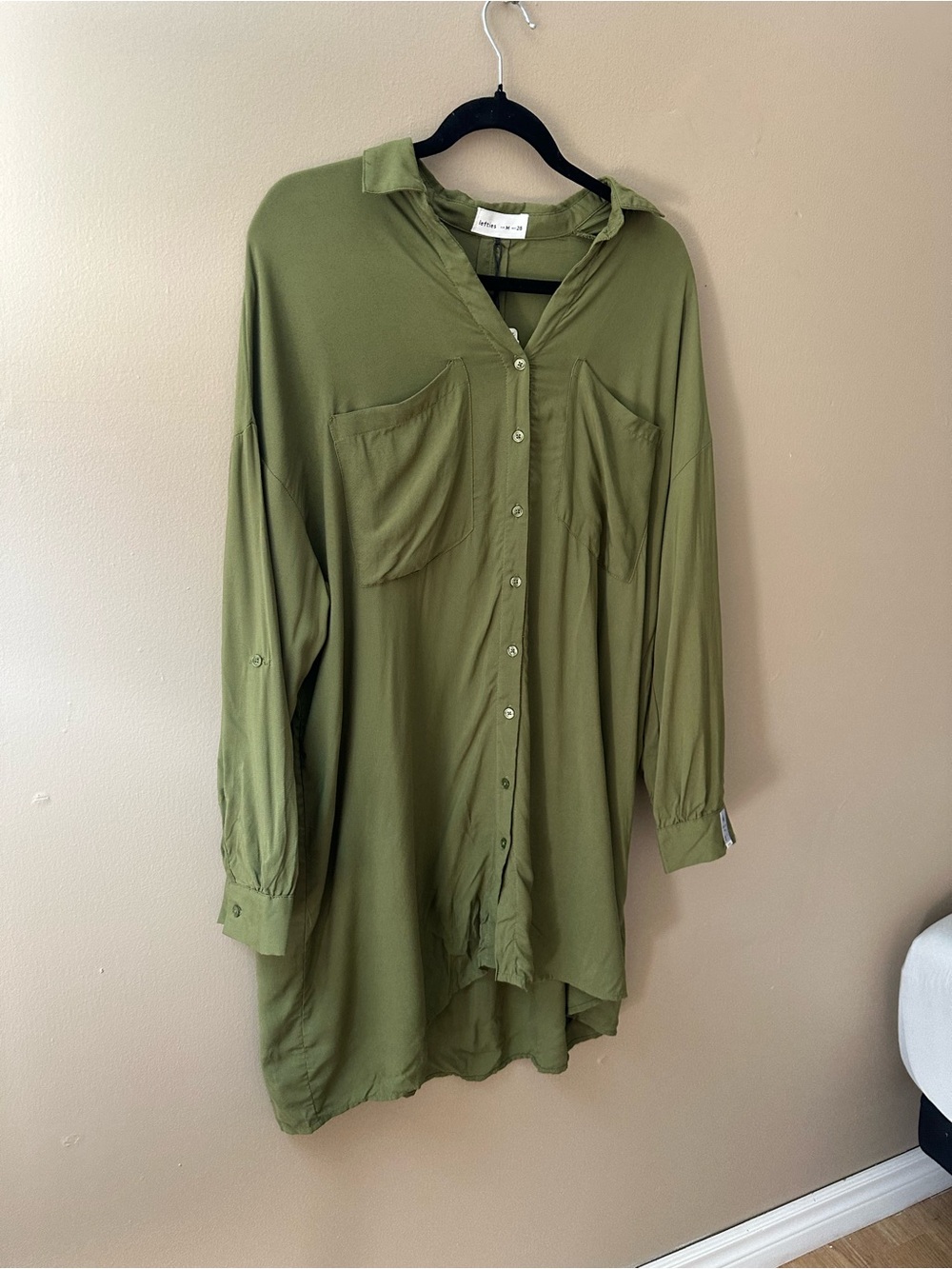 NWT Lefties Olive Green Oversized Button Down Tunic Shirt Dress - Size M